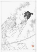 Takato Yamamoto The Long-Tongued Old Lady Licks and Purifies the Severed Head of Emon-no-Suke Takeda original underdrawing