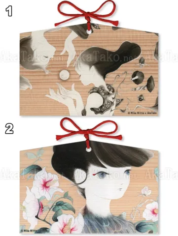 Mika Nitta Ema Wish Plaque TOP - Eternal, BOTTOM - Hibiscus Syriacus and Bird