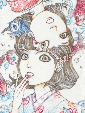 Shintaro Kago Tenugui Koi Fish - detail